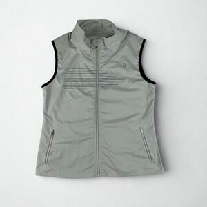 Oiselle Running Vest Womens 12 Tan/Green Reflective Full Zip Pockets